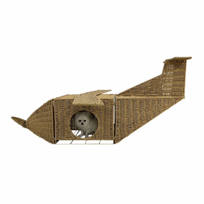 Handwoven Airplane Pet Bed for Cats & Dogs, Rattan Cat House - Image 4