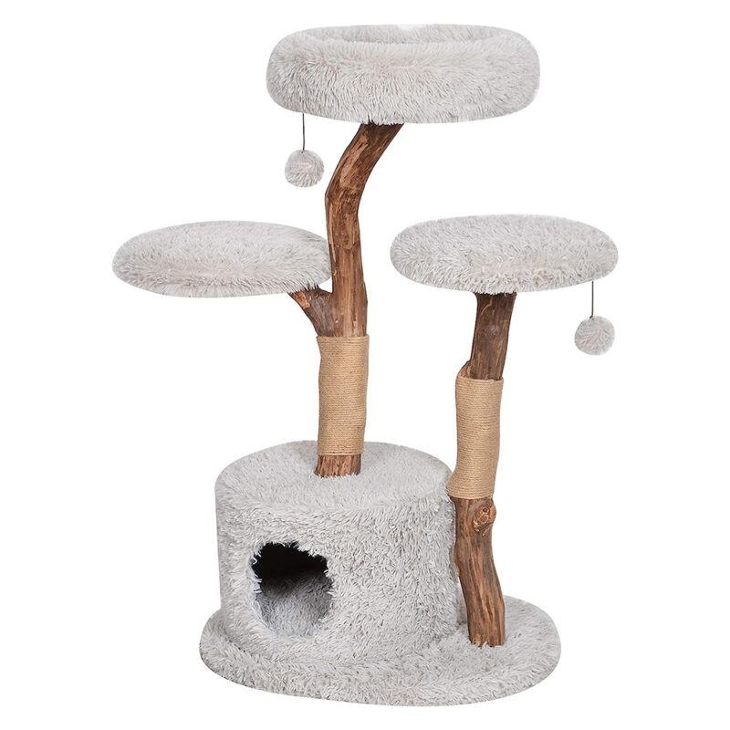 Cat Tree Cat Scratcher Solid Wooden Cat Climbing Frame Cat Nest Flower Plush Removable and Washable Deluxe Log Stand Wear Resistant - Image 9