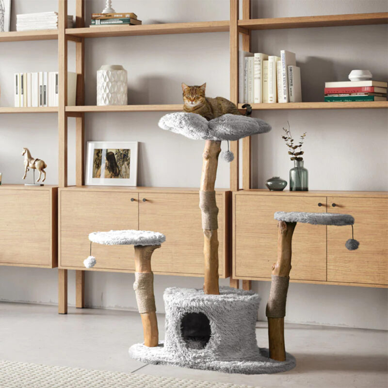 Cat Tree Cat Scratcher Solid Wooden Cat Climbing Frame Cat Nest Flower Plush Removable and Washable Deluxe Log Stand Wear Resistant - Image 6