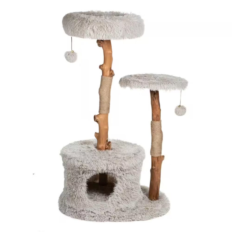 Cat Tree Cat Scratcher Solid Wooden Cat Climbing Frame Cat Nest Flower Plush Removable and Washable Deluxe Log Stand Wear Resistant - Image 8