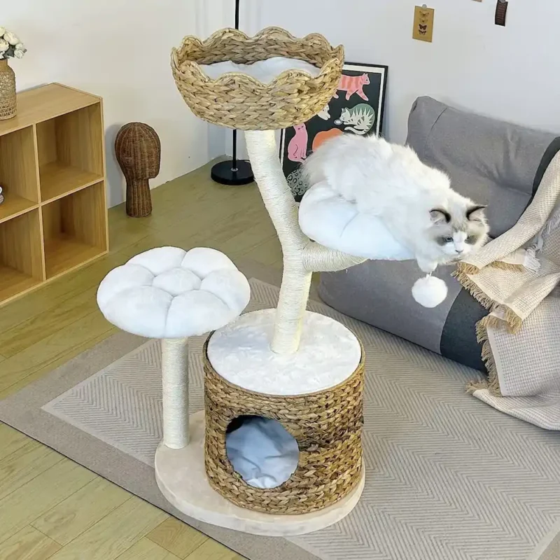 Wicker cat tree, Natural Material Flower Banana Leaf Woven - Image 3