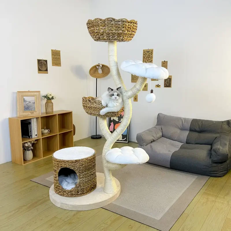 Wicker cat tree, Natural Material Flower Banana Leaf Woven - Image 4