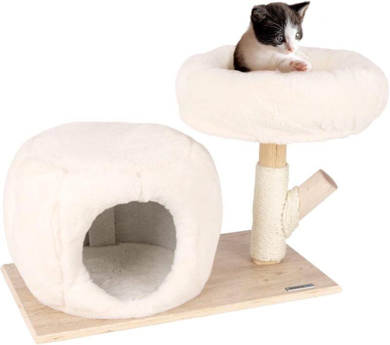 Durable cat tree and scratching post, cat house, solid wood cat house