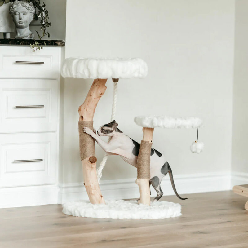 Cat Tree Cat Scratcher Solid Wooden Cat Climbing Frame Cat Nest Flower Plush Removable and Washable Deluxe Log Stand Wear Resistant - Image 3
