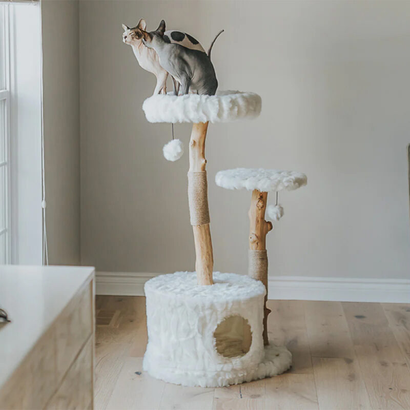 Cat Tree Cat Scratcher Solid Wooden Cat Climbing Frame Cat Nest Flower Plush Removable and Washable Deluxe Log Stand Wear Resistant - Image 4