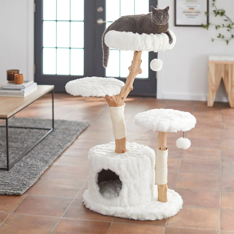 Cat Tree Cat Scratcher Solid Wooden Cat Climbing Frame Cat Nest Flower Plush Removable and Washable Deluxe Log Stand Wear Resistant - Image 5