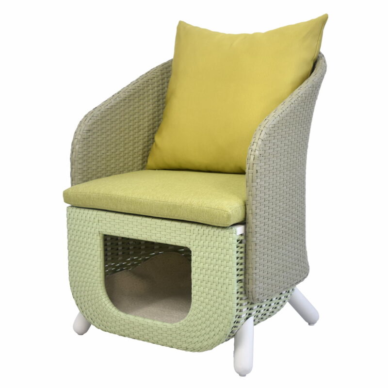 Dual-Purpose Rattan Lounge Chair with Pet Bed