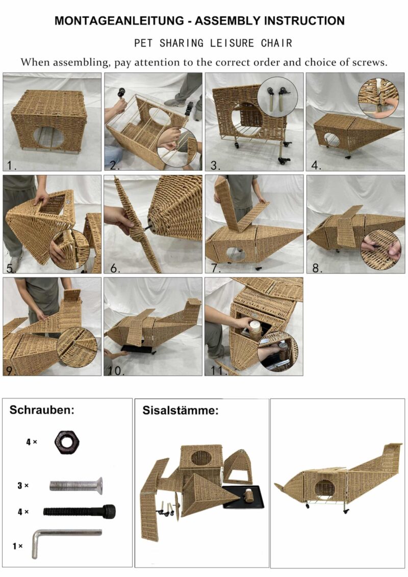 Handwoven Airplane Pet Bed for Cats & Dogs, Rattan Cat House - Image 6