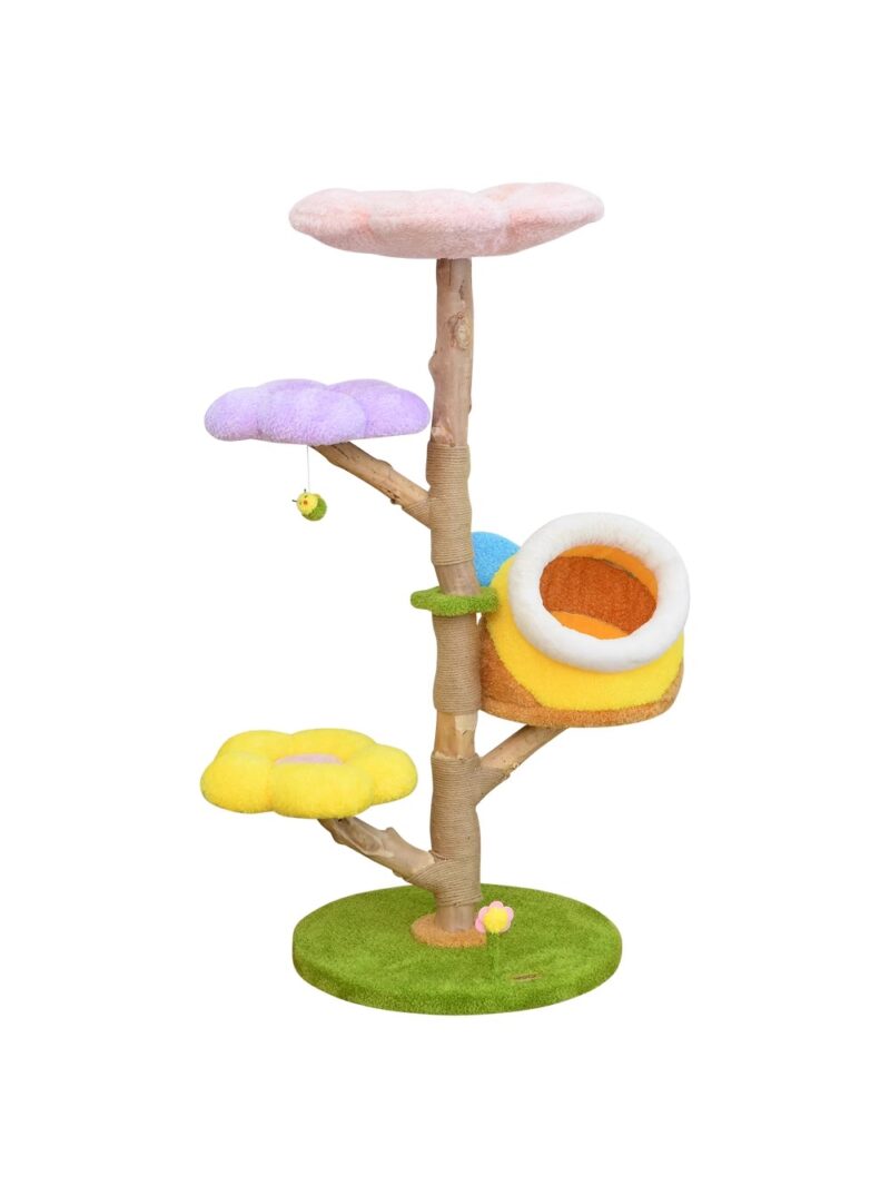 Factory cute flower shape plush custom rainbow custom size log cat climbing frame cat tree tower - Image 4