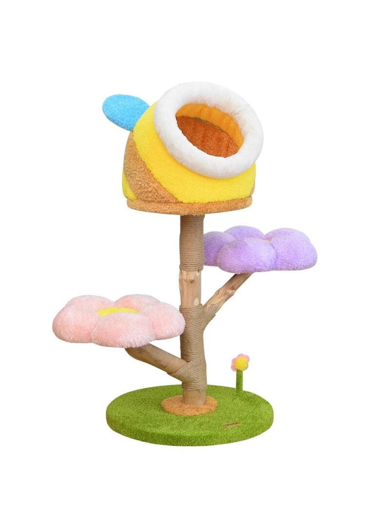 Factory cute flower shape plush custom rainbow custom size log cat climbing frame cat tree tower - Image 2