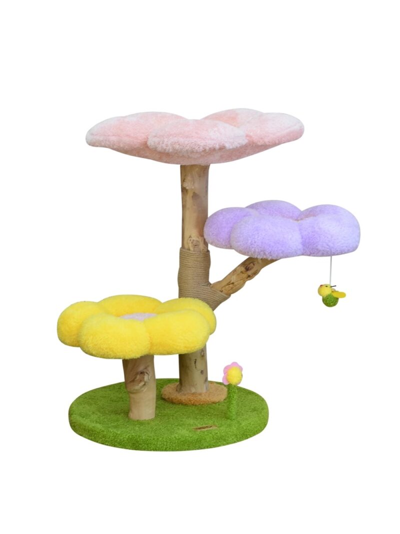 Factory cute flower shape plush custom rainbow custom size log cat climbing frame cat tree tower - Image 3